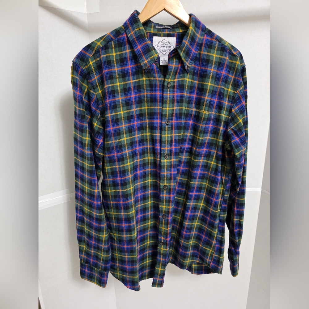 St.Johns Bay Men's Blue and Green Plaid Shirt